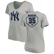 Women's New York Yankees ＃35 Mike Mussina Gray Branded RBI Slim Fit V-Neck T-Shirt Heathered