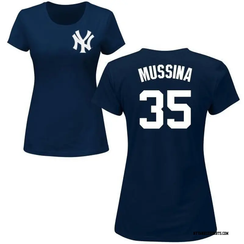 Women's New York Yankees ＃35 Mike Mussina Navy Roster Name & Number T-Shirt