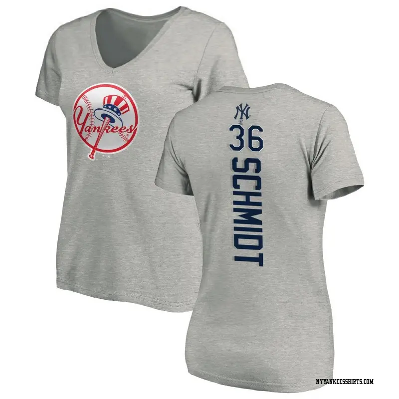 Women's New York Yankees ＃36 Clarke Schmidt Ash Backer Slim Fit T-Shirt