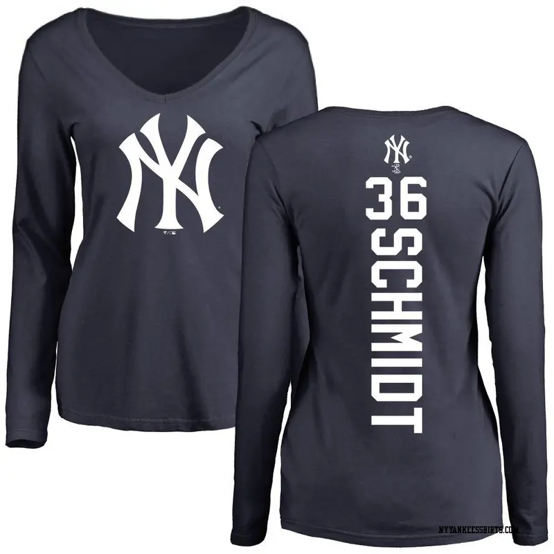 Women's New York Yankees ＃36 Clarke Schmidt Navy Backer Slim Fit Long Sleeve T-Shirt