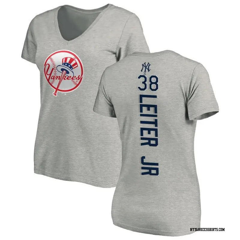 Women's New York Yankees ＃38 Mark Leiter Jr. Ash Backer Slim Fit T-Shirt