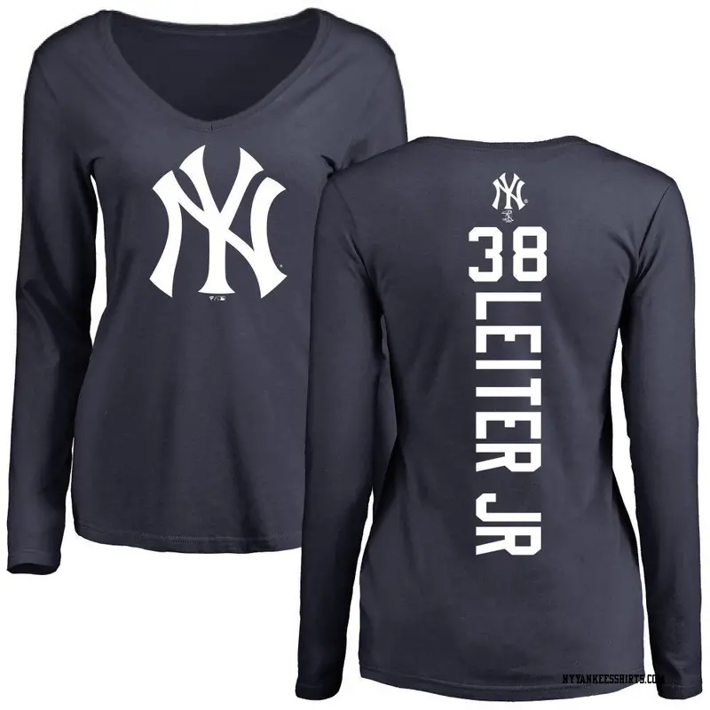 Women's New York Yankees ＃38 Mark Leiter Jr. Navy Backer Slim Fit Long Sleeve T-Shirt