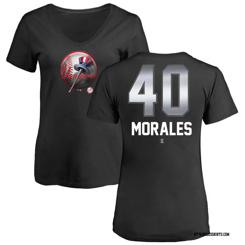 Women's New York Yankees ＃40 Jacob Morales Black Midnight Mascot V-Neck T-Shirt