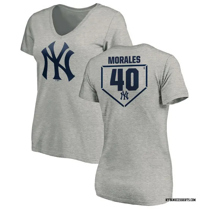 Women's New York Yankees ＃40 Jacob Morales Gray RBI Slim Fit V-Neck T-Shirt Heathered