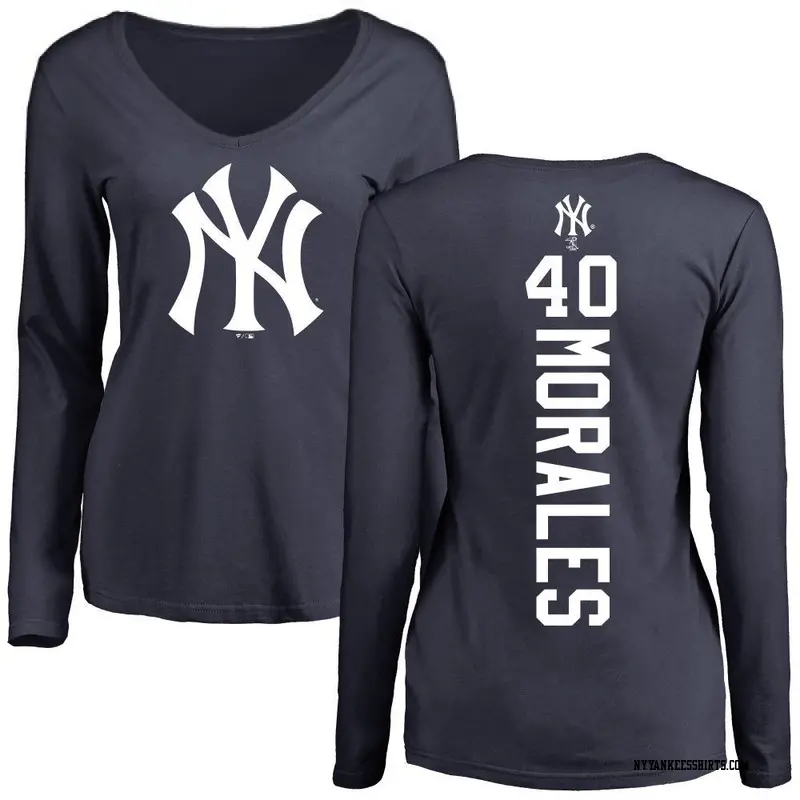 Women's New York Yankees ＃40 Jacob Morales Navy Backer Slim Fit Long Sleeve T-Shirt