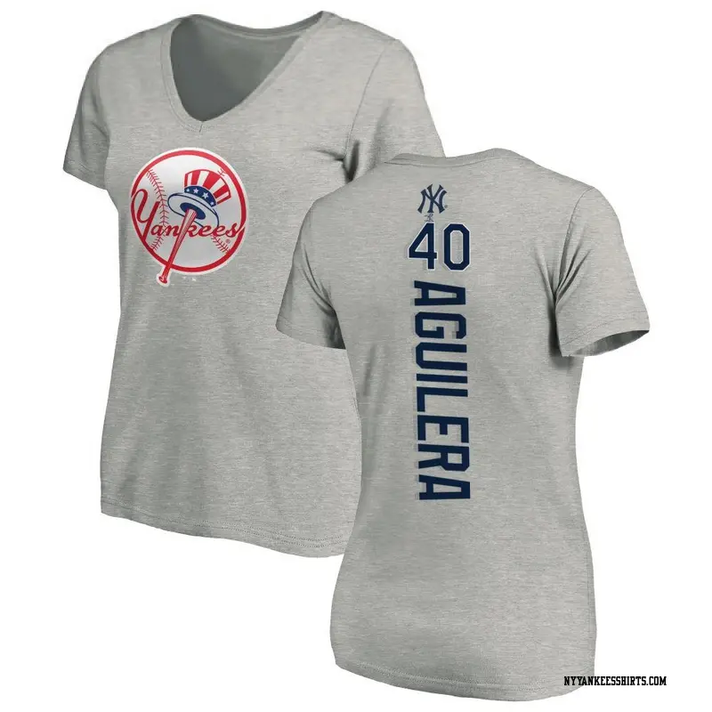 Women's New York Yankees ＃40 Yedrinson Aguilera Ash Backer Slim Fit T-Shirt