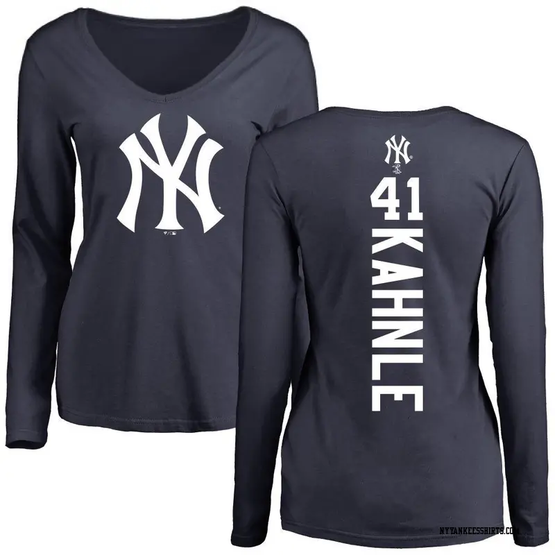 Women's New York Yankees ＃41 Tommy Kahnle Navy Backer Slim Fit Long Sleeve T-Shirt