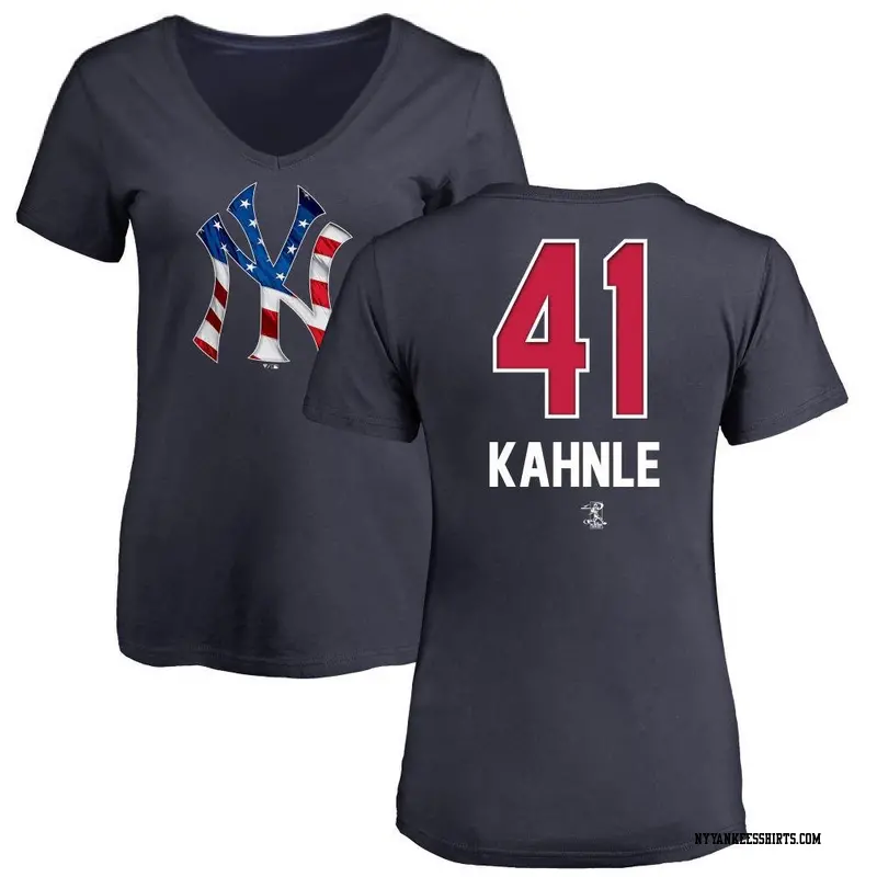 Women's New York Yankees ＃41 Tommy Kahnle Navy Branded Name and Number Banner Wave V-Neck T-Shirt