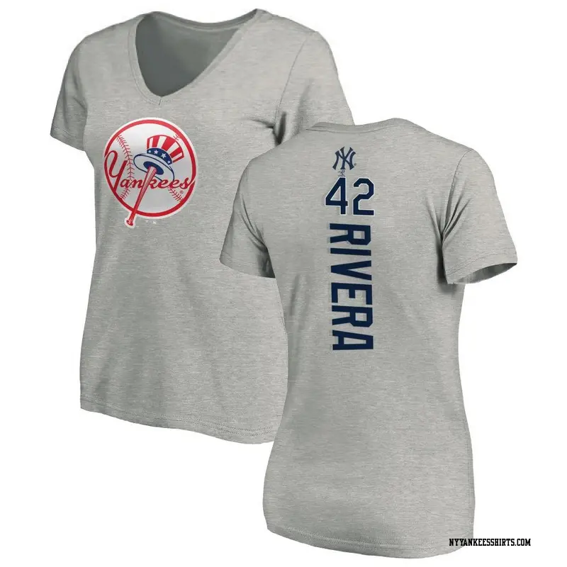 Women's New York Yankees ＃42 Mariano Rivera Ash Backer Slim Fit T-Shirt