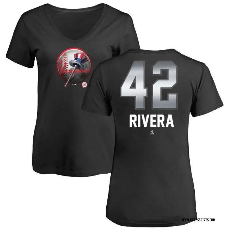 Women's New York Yankees ＃42 Mariano Rivera Black Branded Midnight Mascot V-Neck T-Shirt