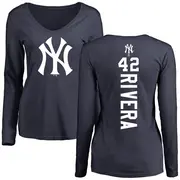 Women's New York Yankees ＃42 Mariano Rivera Navy Backer Slim Fit Long Sleeve T-Shirt