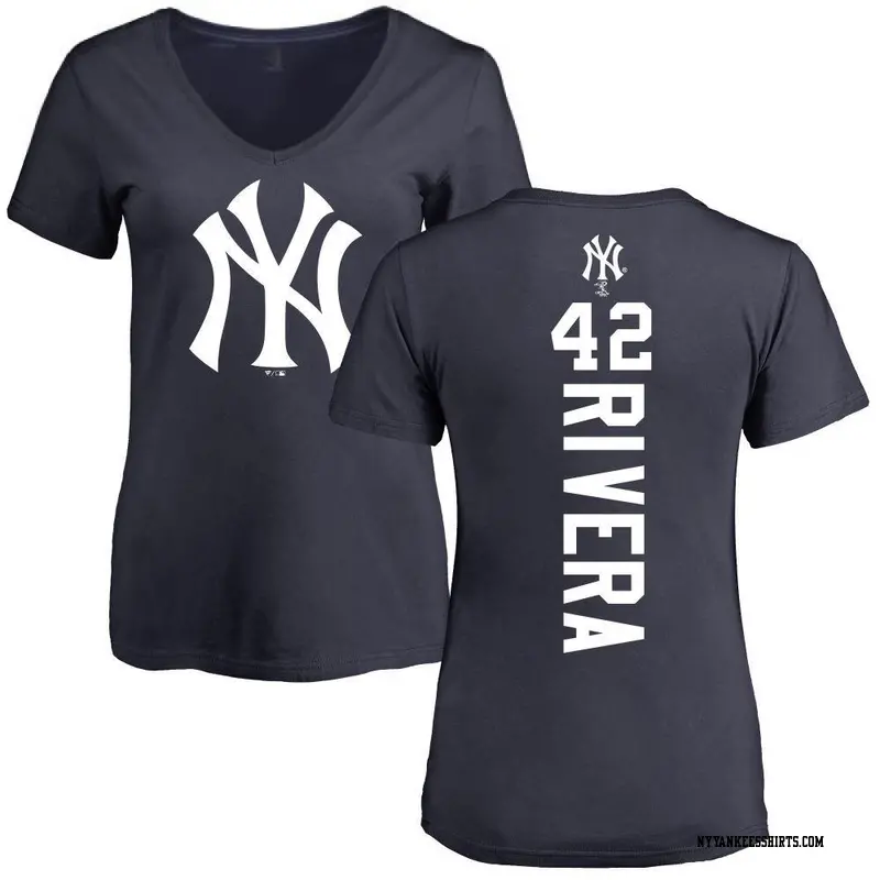 Women's New York Yankees ＃42 Mariano Rivera Navy Backer Slim Fit T-Shirt