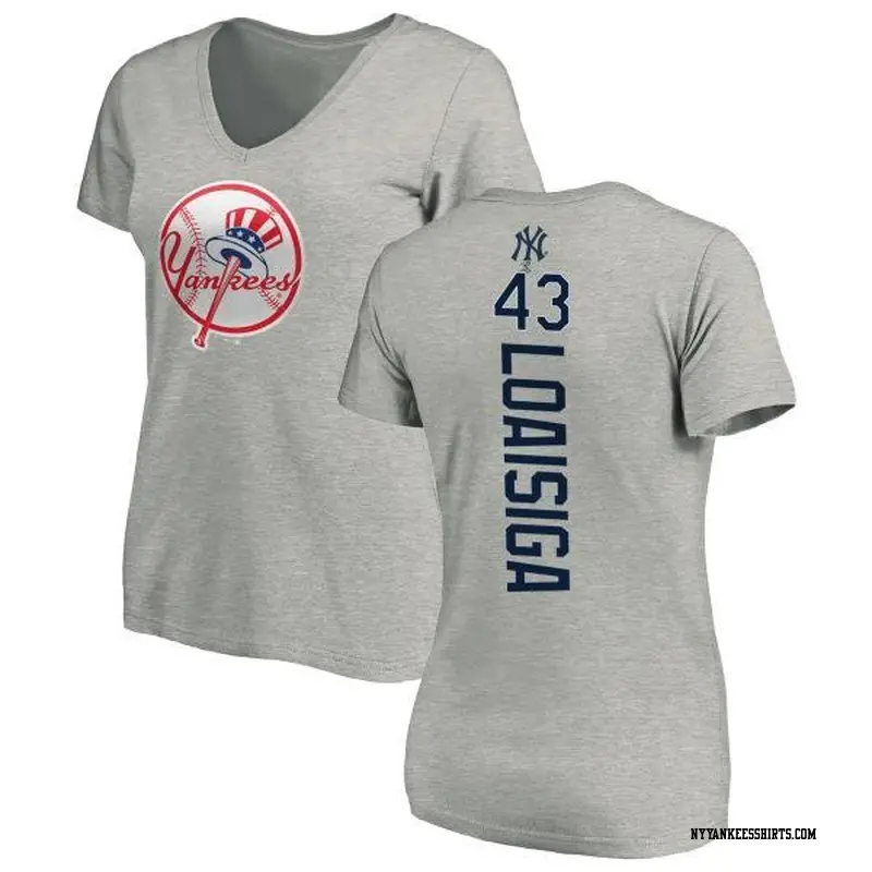 Women's New York Yankees ＃43 Jonathan Loaisiga Ash Backer Slim Fit T-Shirt