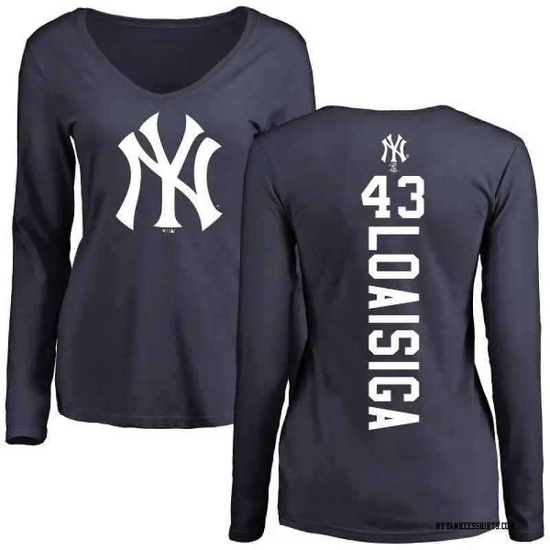 Women's New York Yankees ＃43 Jonathan Loaisiga Navy Backer Slim Fit Long Sleeve T-Shirt