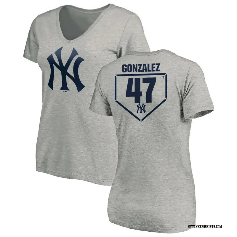 Women's New York Yankees ＃47 Victor Gonzalez Gray RBI Slim Fit V-Neck T-Shirt Heathered