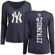 Women's New York Yankees ＃47 Victor Gonzalez Navy Backer Slim Fit Long Sleeve T-Shirt