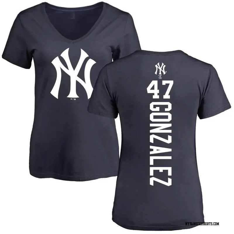 Women's New York Yankees ＃47 Victor Gonzalez Navy Backer Slim Fit T-Shirt