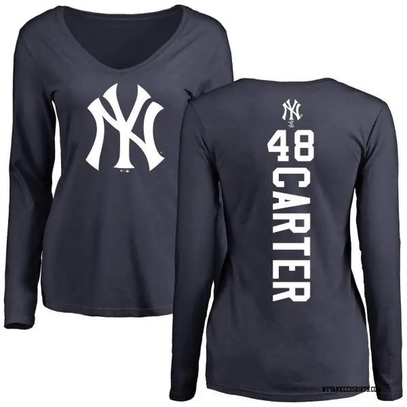 Women's New York Yankees ＃48 Chris Carter Navy Backer Slim Fit Long Sleeve T-Shirt