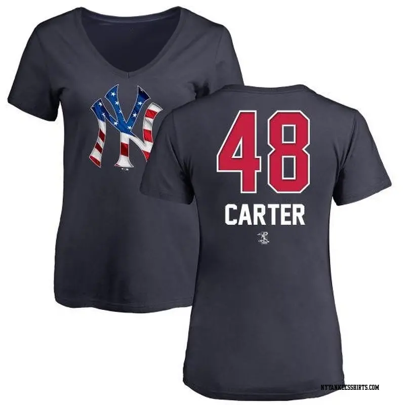 Women's New York Yankees ＃48 Chris Carter Navy Branded Name and Number Banner Wave V-Neck T-Shirt