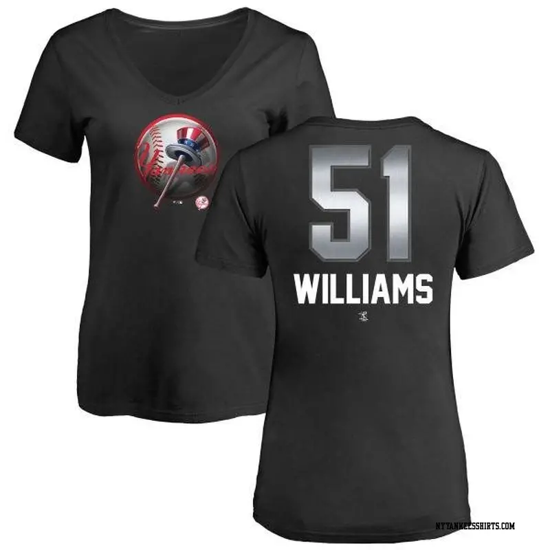 Women's New York Yankees ＃51 Bernie Williams Black Branded Midnight Mascot V-Neck T-Shirt