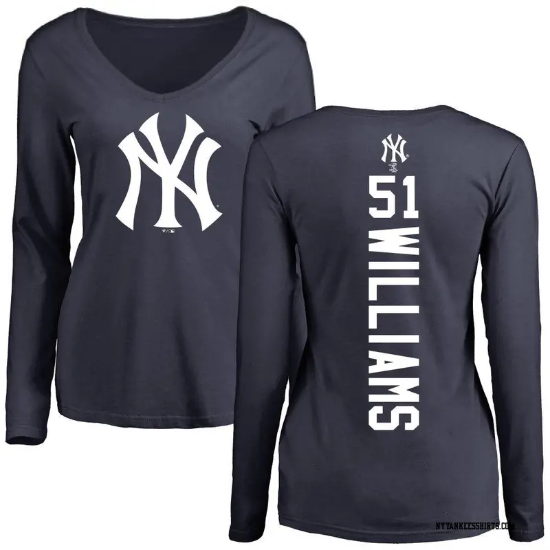 Women's New York Yankees ＃51 Bernie Williams Navy Backer Slim Fit Long Sleeve T-Shirt