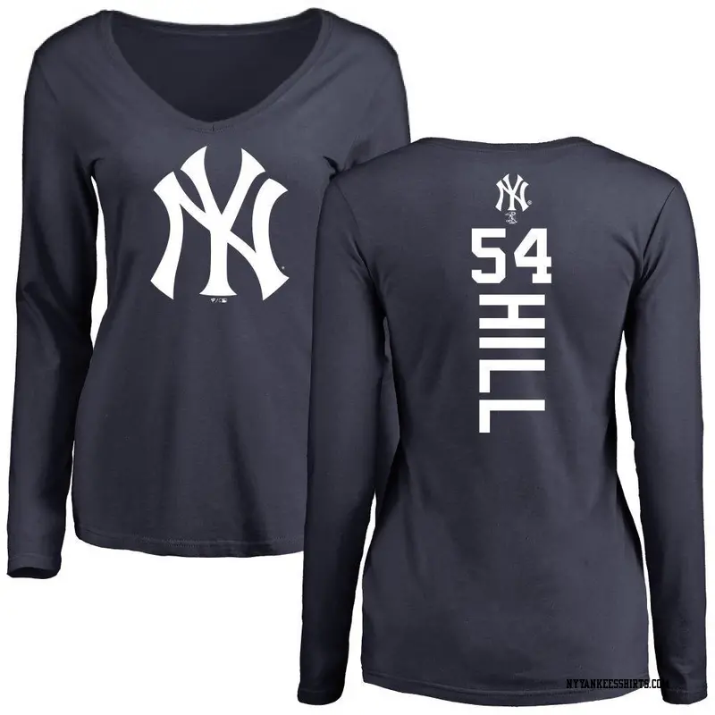 Women's New York Yankees ＃54 Tim Hill Navy Backer Slim Fit Long Sleeve T-Shirt