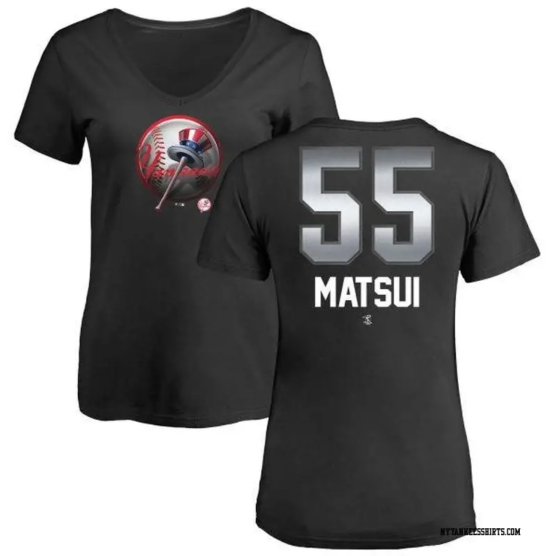 Women's New York Yankees ＃55 Hideki Matsui Black Branded Midnight Mascot V-Neck T-Shirt