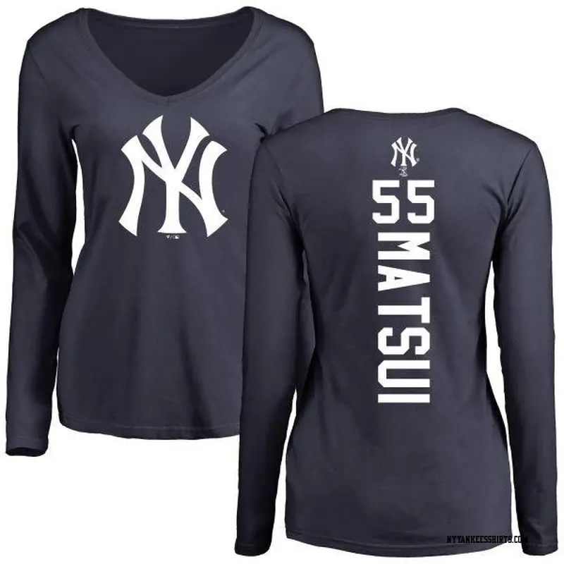 Women's New York Yankees ＃55 Hideki Matsui Navy Backer Slim Fit Long Sleeve T-Shirt