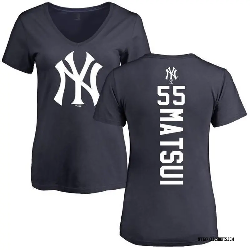 Women's New York Yankees ＃55 Hideki Matsui Navy Backer Slim Fit T-Shirt