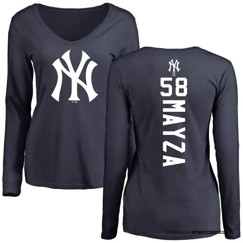 Women's New York Yankees ＃58 Tim Mayza Navy Backer Slim Fit Long Sleeve T-Shirt