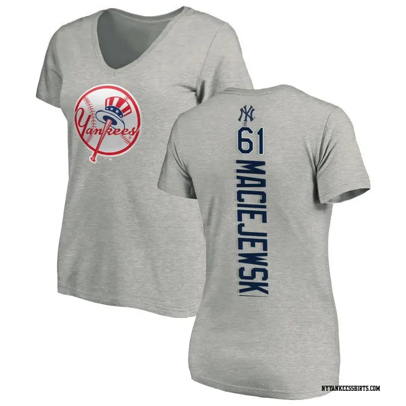 Women's New York Yankees ＃61 Josh Maciejewski Ash Backer Slim Fit T-Shirt