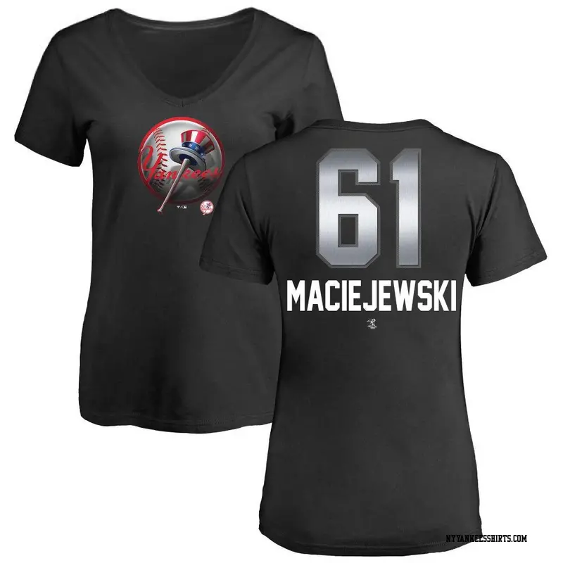 Women's New York Yankees ＃61 Josh Maciejewski Black Midnight Mascot V-Neck T-Shirt