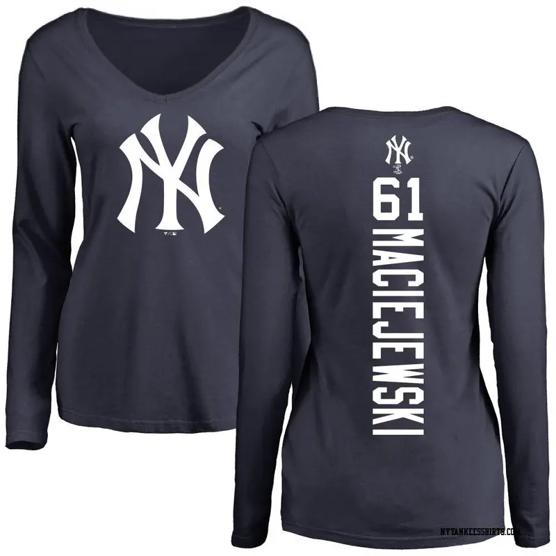 Women's New York Yankees ＃61 Josh Maciejewski Navy Backer Slim Fit Long Sleeve T-Shirt