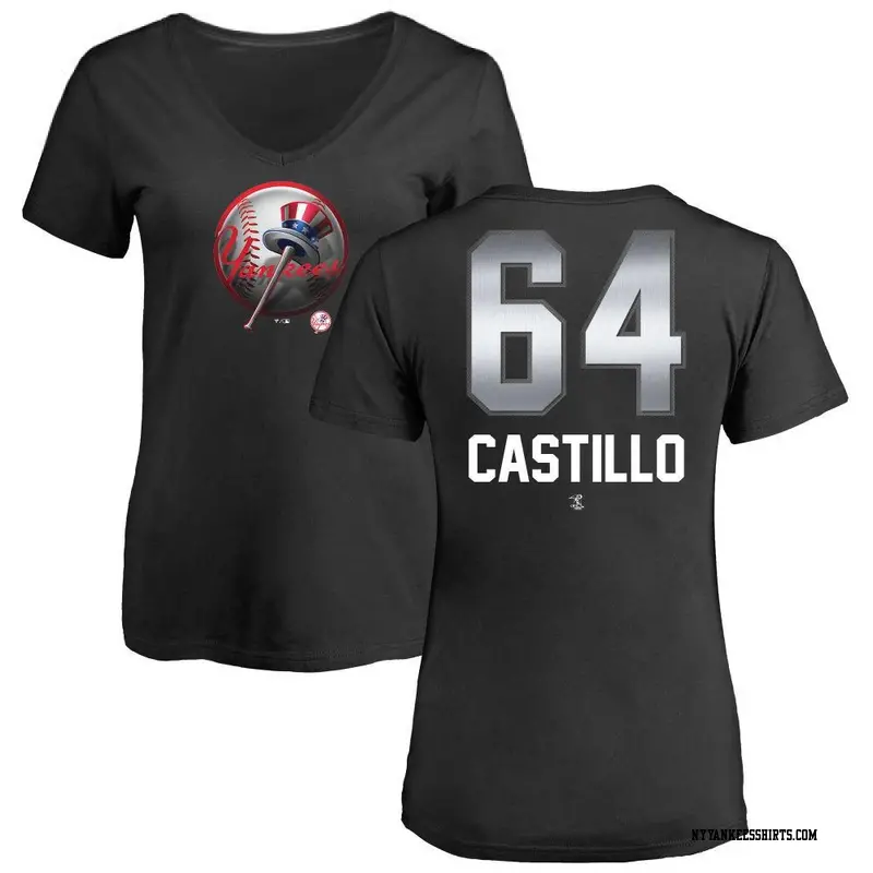 Women's New York Yankees ＃64 Diego Castillo Black Midnight Mascot V-Neck T-Shirt