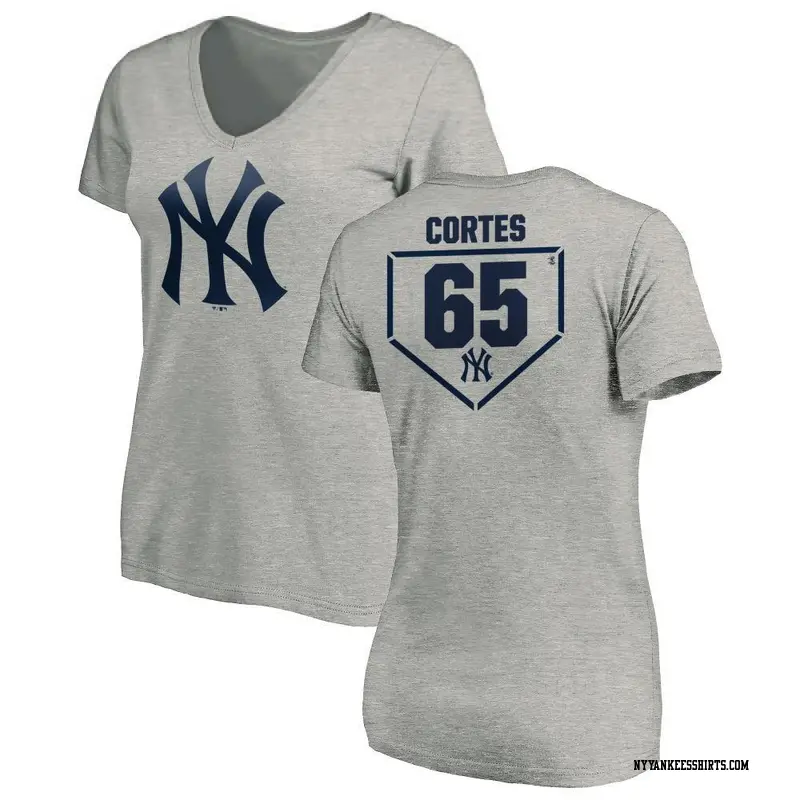 Women's New York Yankees ＃65 Nestor Cortes Gray Branded RBI Slim Fit V-Neck T-Shirt Heathered