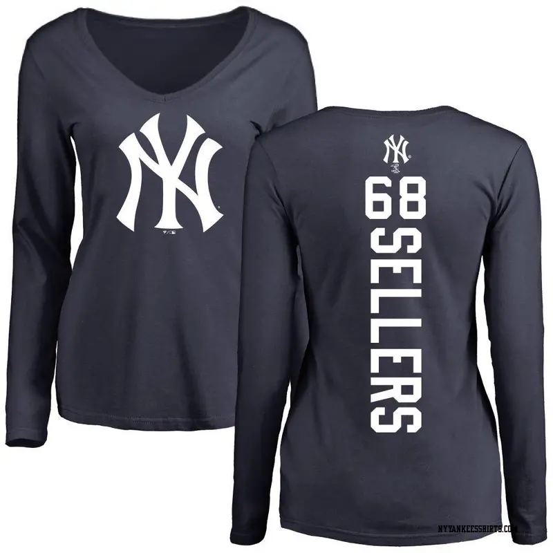 Women's New York Yankees ＃68 Trent Sellers Navy Backer Slim Fit Long Sleeve T-Shirt