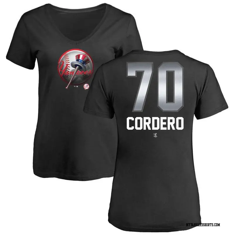 Women's New York Yankees ＃70 Jimmy Cordero Black Branded Midnight Mascot V-Neck T-Shirt