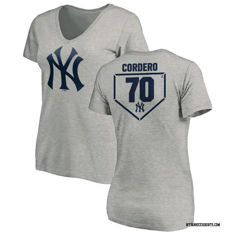 Women's New York Yankees ＃70 Jimmy Cordero Gray Branded RBI Slim Fit V-Neck T-Shirt Heathered