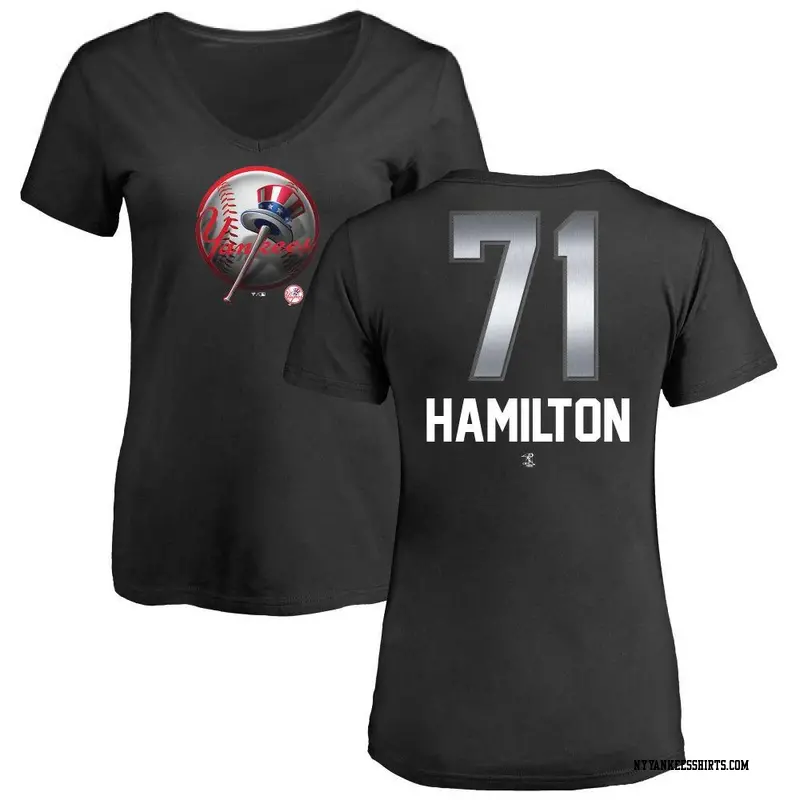 Women's New York Yankees ＃71 Ian Hamilton Black Branded Midnight Mascot V-Neck T-Shirt