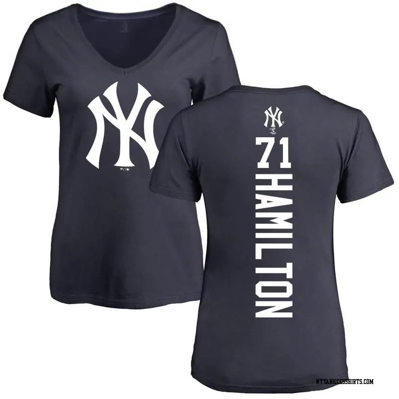 Women's New York Yankees ＃71 Ian Hamilton Navy Backer Slim Fit T-Shirt