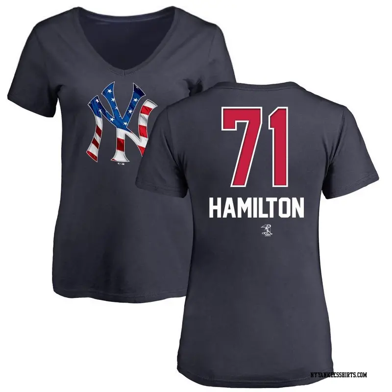 Women's New York Yankees ＃71 Ian Hamilton Navy Branded Name and Number Banner Wave V-Neck T-Shirt