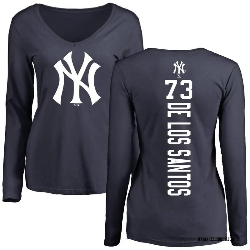 Women's New York Yankees ＃73 Yerry de los Santos Navy Backer Slim Fit Long Sleeve T-Shirt