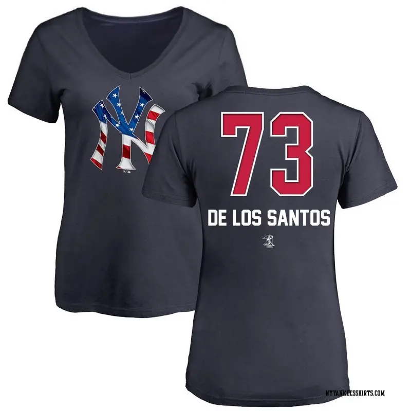 Women's New York Yankees ＃73 Yerry de los Santos Navy Name and Number Banner Wave V-Neck T-Shirt