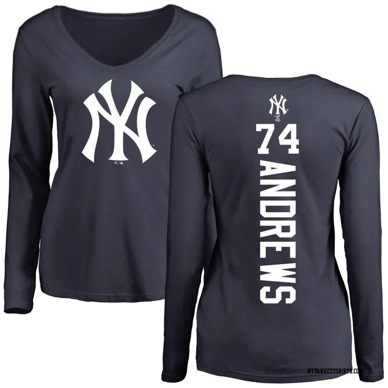 Women's New York Yankees ＃74 Clayton Andrews Navy Backer Slim Fit Long Sleeve T-Shirt