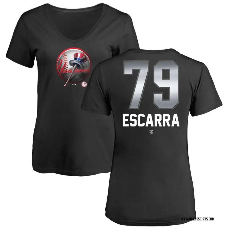 Women's New York Yankees ＃79 J.C. Escarra Black Midnight Mascot V-Neck T-Shirt