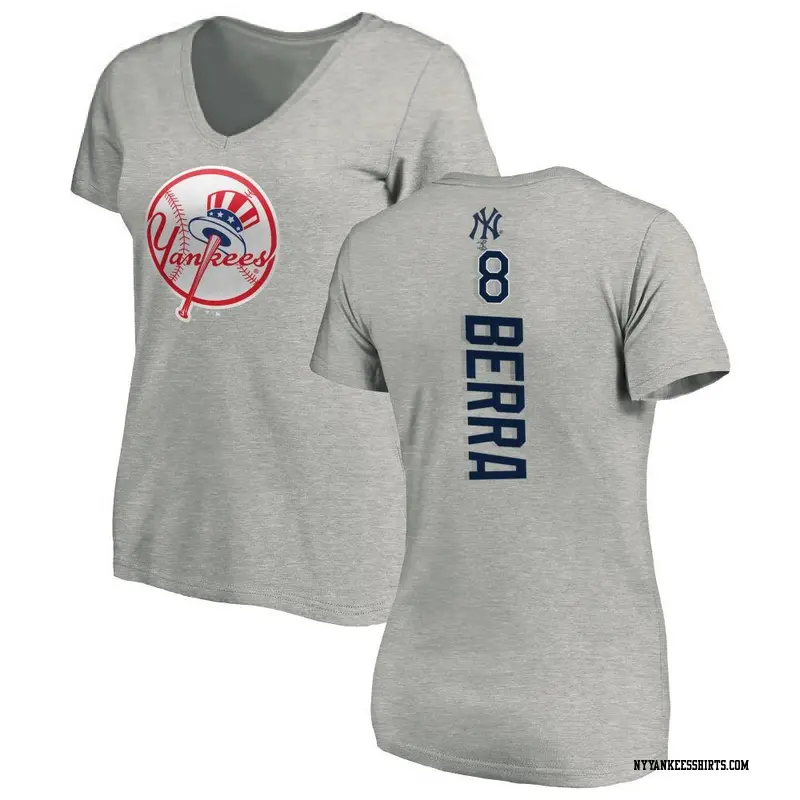 Women's New York Yankees ＃8 Yogi Berra Ash Backer Slim Fit T-Shirt