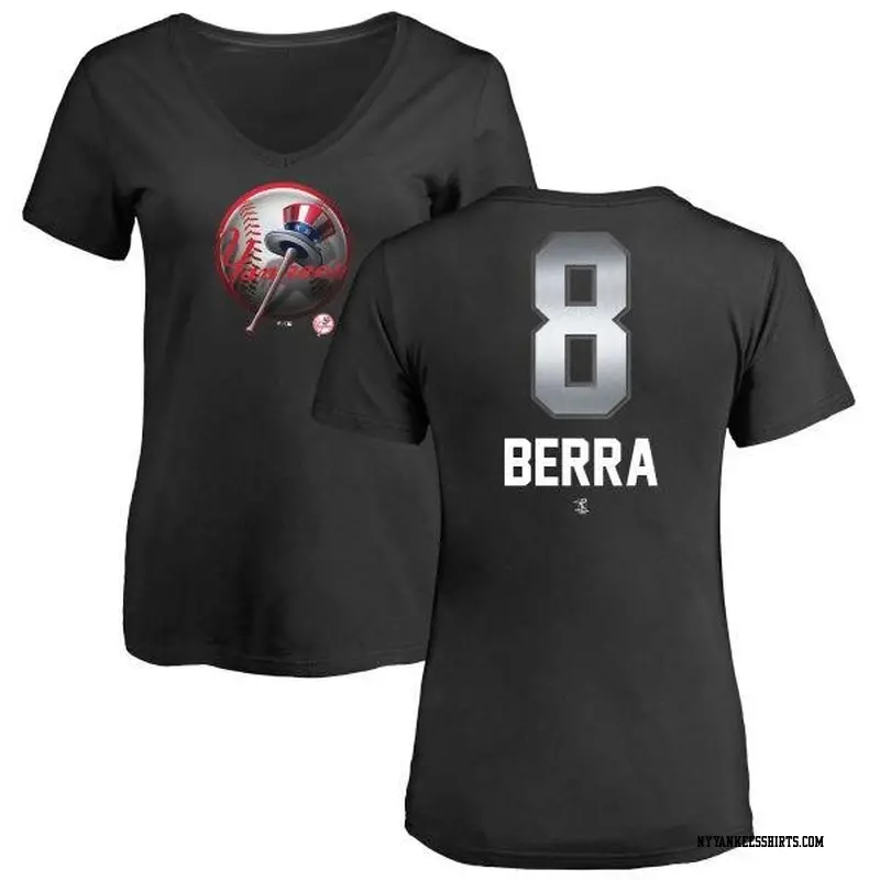 Women's New York Yankees ＃8 Yogi Berra Black Branded Midnight Mascot V-Neck T-Shirt