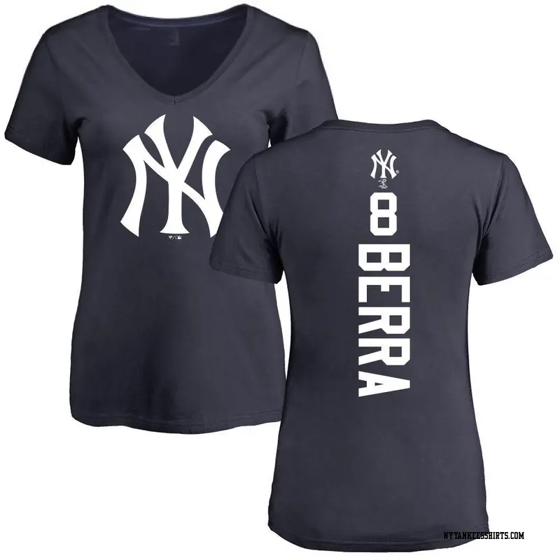 Women's New York Yankees ＃8 Yogi Berra Navy Backer Slim Fit T-Shirt