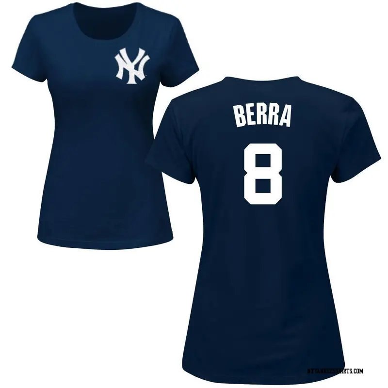 Women's New York Yankees ＃8 Yogi Berra Navy Roster Name & Number T-Shirt