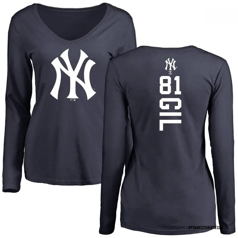 Women's New York Yankees ＃81 Luis Gil Navy Backer Slim Fit Long Sleeve T-Shirt